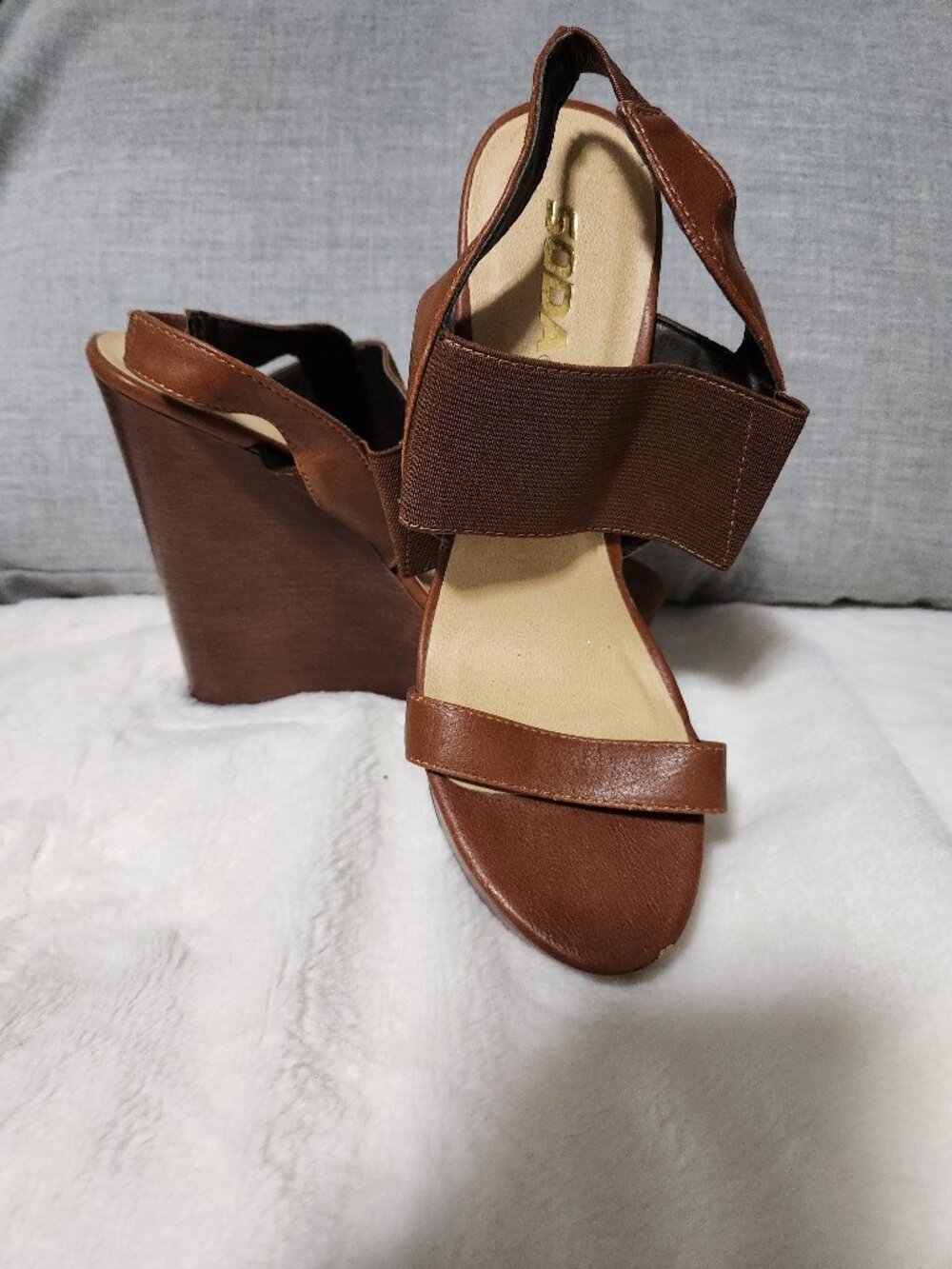 SODA Brown Platform Wedge Sandals Size 7.5 Y2K Boho Strappy Heels